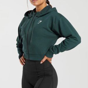 BNWT GYMSHARK GS POWER CROP ZIP HOODIE DARKEST TEAL SZ XS 2023 RELEASE